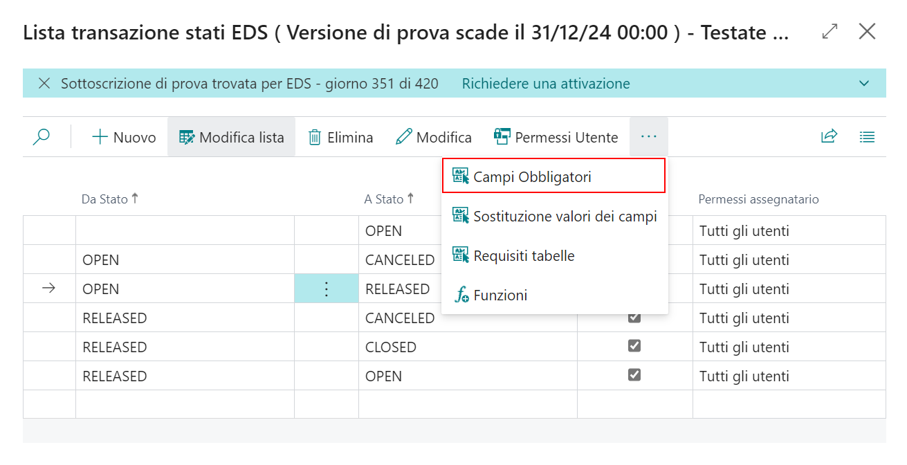 Setup requisiti tabelle, campi obbligatori e sostituzione valori - Data ...