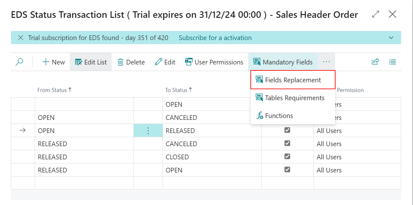Setup tables requirements, mandatory fields and field replacement ...