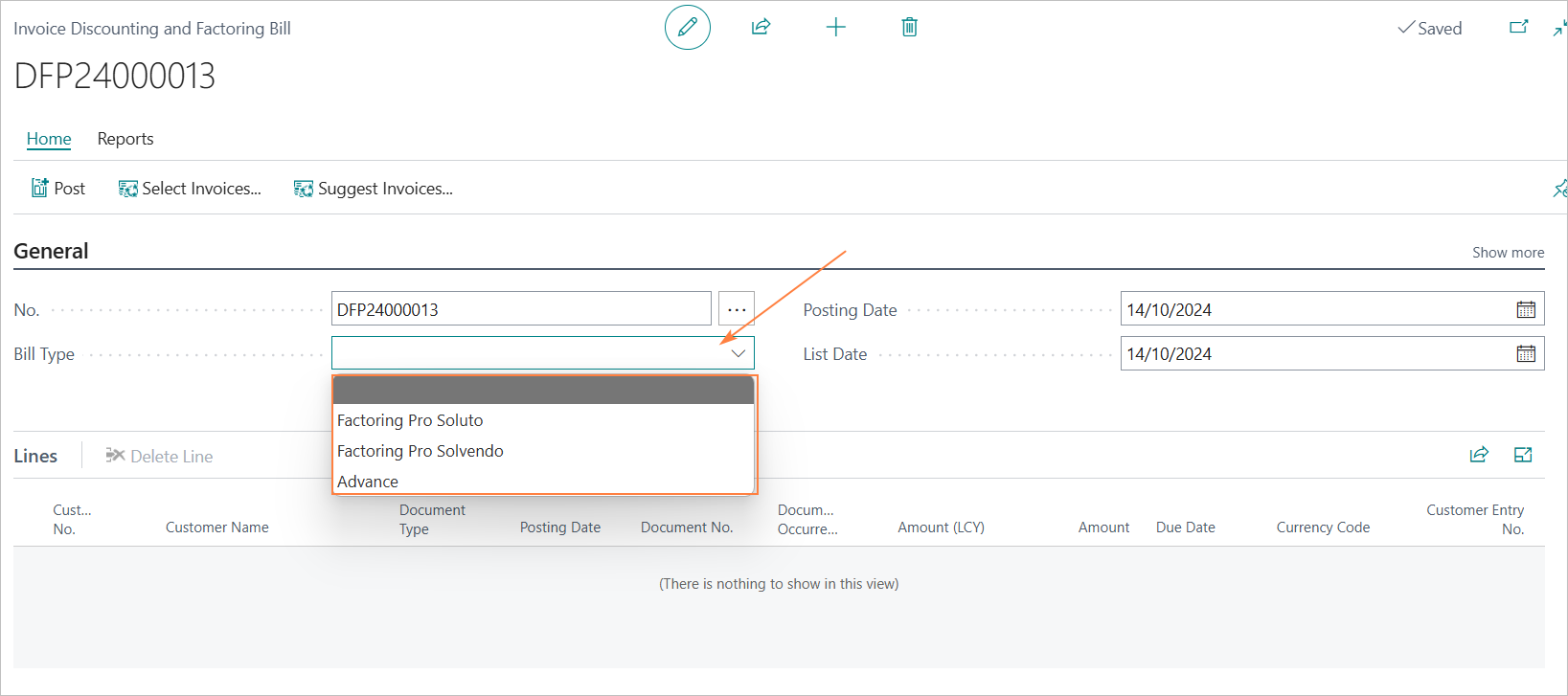 Invoice discounting and factoring bill - Insert | EOS Docs