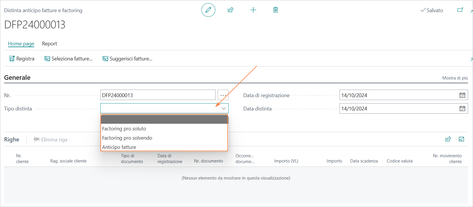 Distinta anticipo fatture e factoring - Inserimento | EOS Docs
