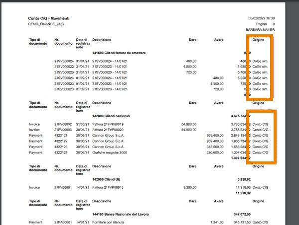 Report Conti C/G - movimenti | EOS Docs