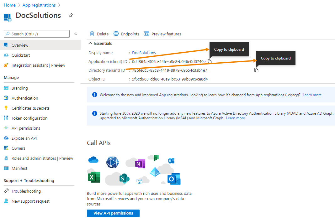 DocSolutions For Sharepoint (DCS) - How to configure Azure app, App Key ...
